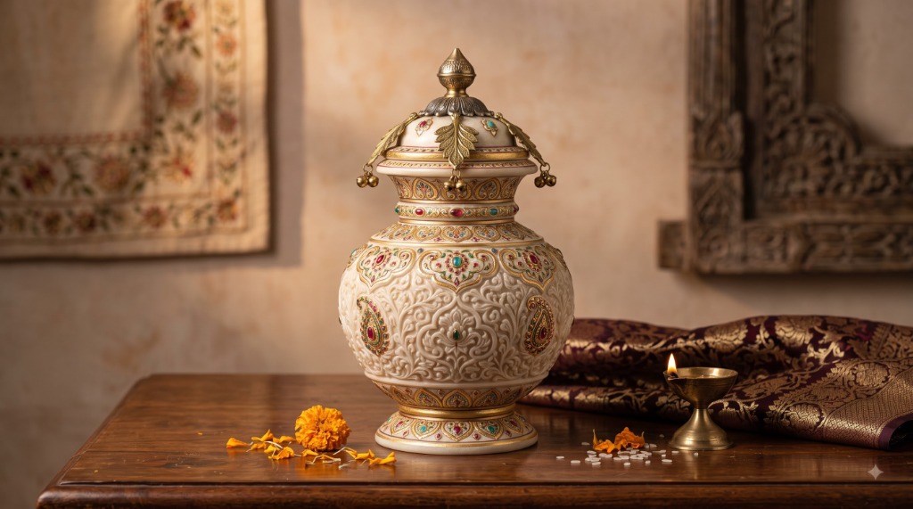 Handcrafted Marble Embossed Kalash — Kalash Enterprises (Representational Image)