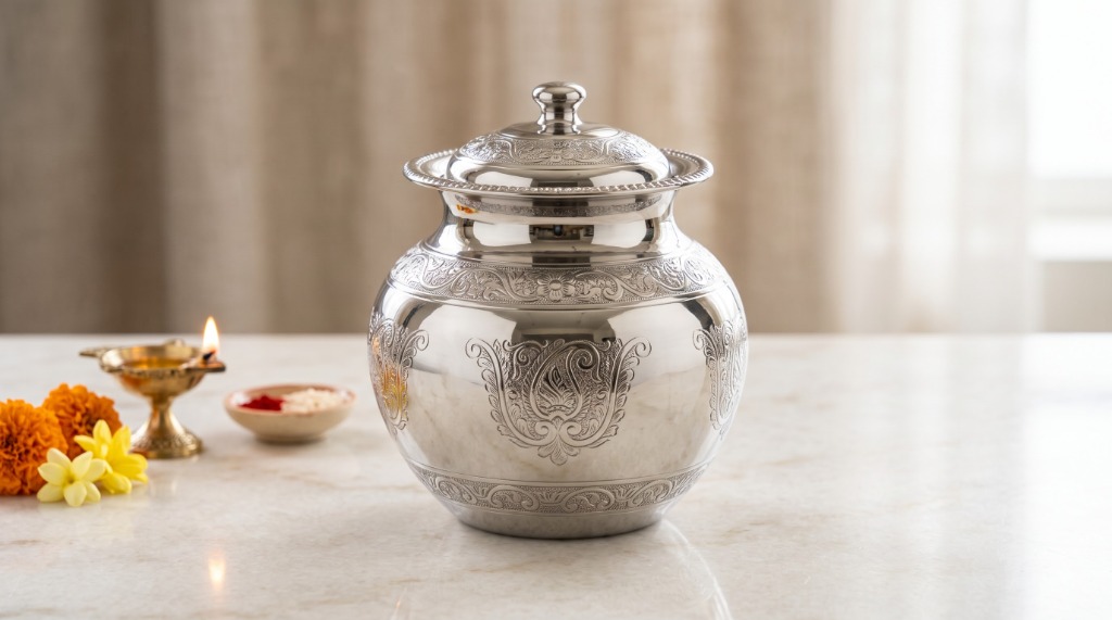 Stainless Steel Engraved Puja Kalash — Kalash Enterprises (Representational Image)